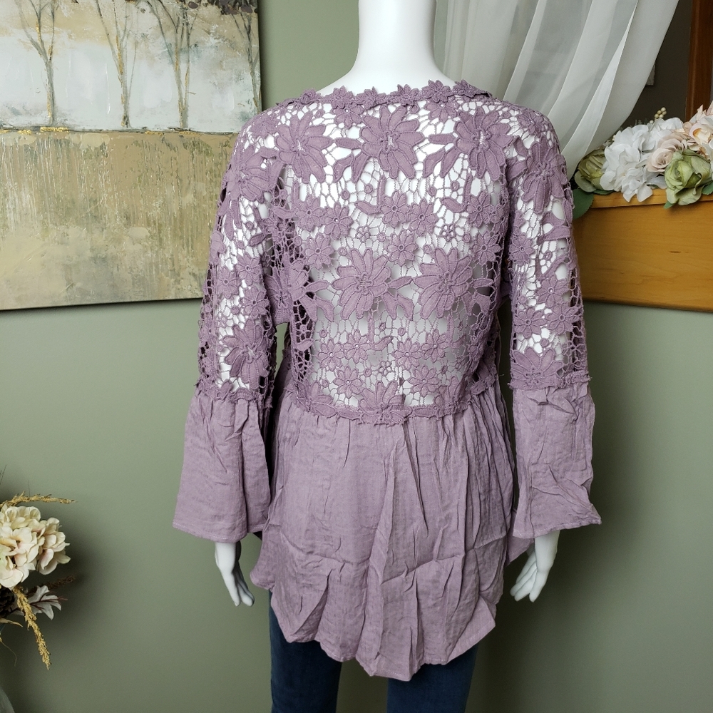 Dusty Purple Boho Lace Blouse - Picture 5 of 7